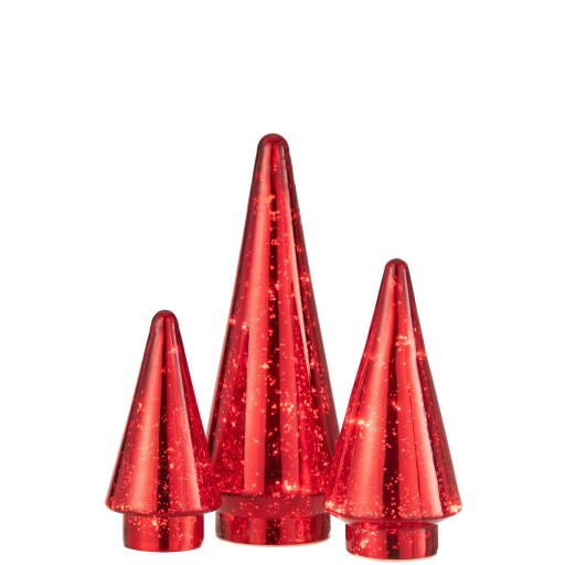 J-Line decoratie Kerstboom - glas - rood - large - LED lichtjes