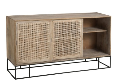 J-Line Woven Reed cabinet - 3 sliding doors - wood/metal - natural