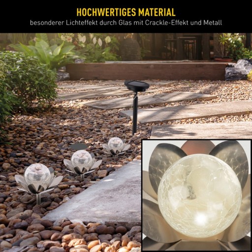 Solar-deco-earthspieß 3 Set "Lule" Ø approx. 10 cm, approx. 20 cm high, stainless steel, glass with a crackle effect