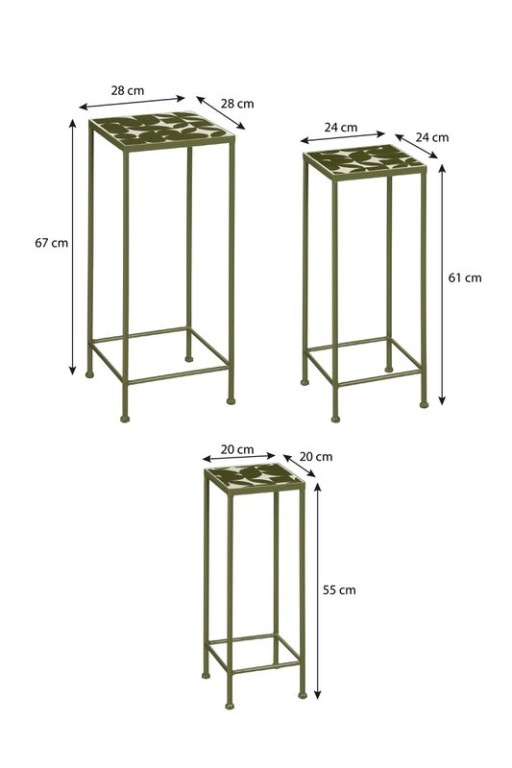 Bologna side table outside - set of 3 - L28 x B28 x H67 cm - Metal - Dark green