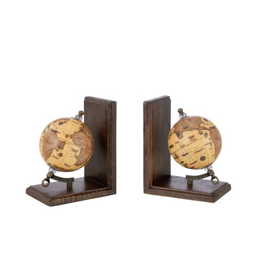 J-Line boekensteun Wereldbol - hout - oranje/bruin