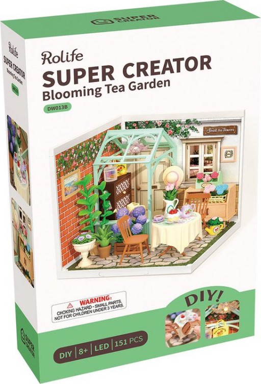 DIY Huisje Super Creator Blooming Tea Garden, Robotime, DW013B, 16,3x16,3x15,2cm
