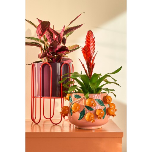 Dione Bloempot op Standaard - Set van 2 - H35 x Ø26 cm - Metaal - Donkerrood, Lichtrood