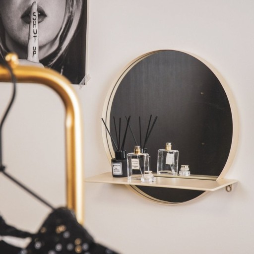 Mirror - Round - Metal - With Shelf - Sand- Ø40cm