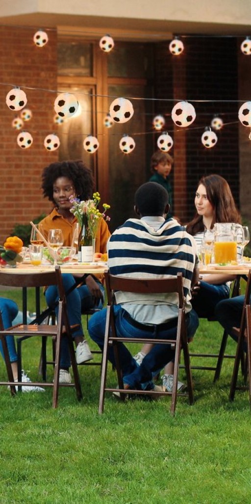 LED solar light chain Textile 20 "Football", for outside, light chain-metal, plastic and textile in black, with integrated LED