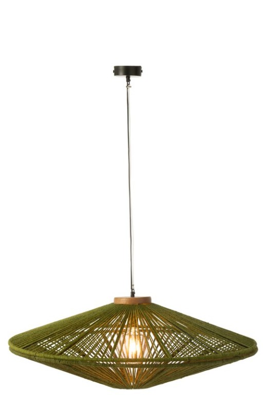 J-Line Hängeleuchte Ovni | Geflochtenes Eisen & Jute | Grün | Ø93 cm | UFO-Form – Large
