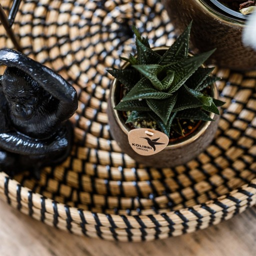 Kolibri Home | Decoratieschaal - Zwart gevlochten dienblad Ø30cm