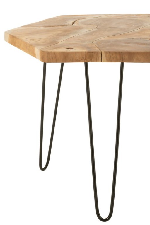 J-Line Set Of Two Side Table Hexagon Teak Wood/Metal Naturel