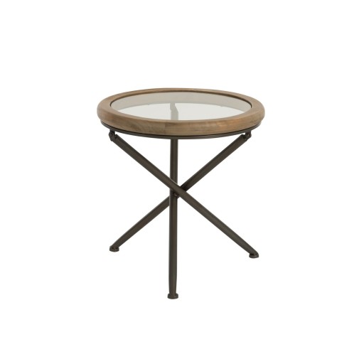 J-Line tafel Rond - hout/glas - bruin - small