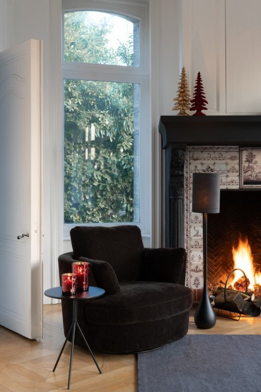 J-Line Loungestoel Swiv Populierenhout/Schuim Donker Bruin