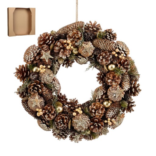 Brant Kerstkrans met Dennenappels - H9 x Ø45 cm - Bruin