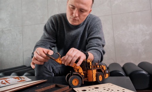 Eco Wood Art 3D Mechanical puzzle, Loader, 3984, Orange, 32.1x11.6x10.3cm