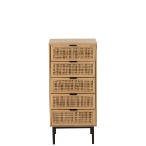 J-Line kast 5 Lades - hout/metaal - naturel/zwart