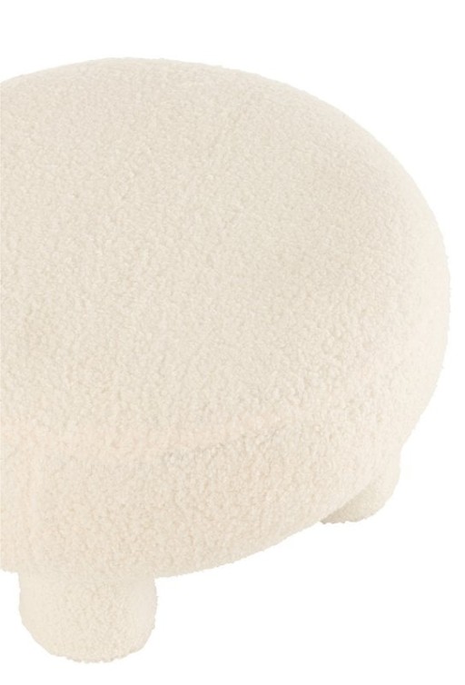 J-Line Stool Round Teddy Feet Bouclé White