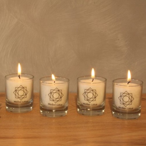 Witte lotus CHAKRA kaars, 30110, ca. 6 cm, set van 4, WIT