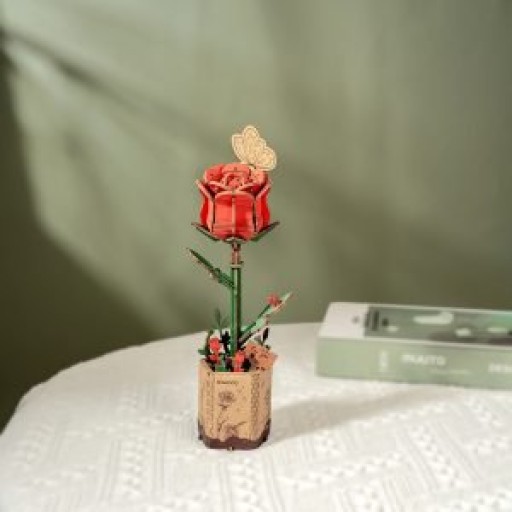 Robotime, DIY Houten Bloem Red Rose, Rode Roos, TW042, 8,5x6,5x21cm