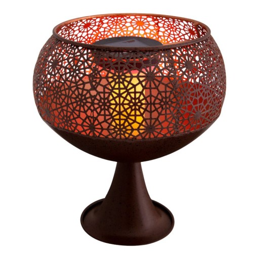LED decorative solar light with a base of 25 cm high, with flame effect, for outside, made of rust-colored metal and plastic, with a firmly built-in LED