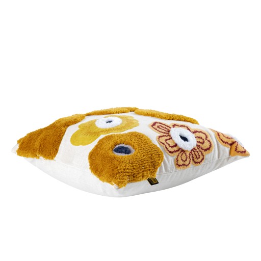 Bethanie Yellow Square Embroidery Flower Cushion