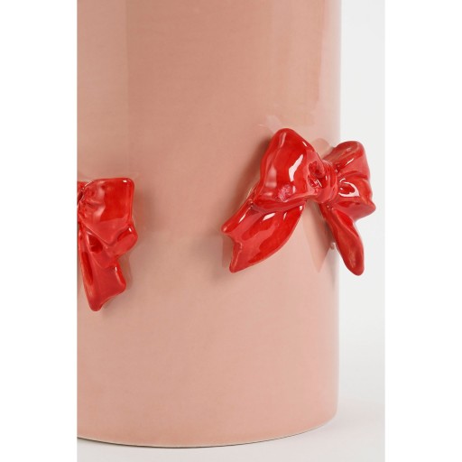 Vaas met Strikjes - H26 x Ø17 cm - Dolomiet - Rood, Lichtroze