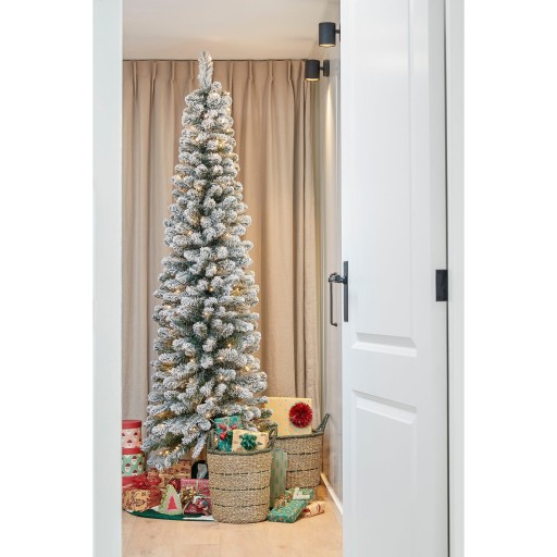 Charlton Smalle Kunstkerstboom met Warm Witte LED Verlichting - H215 x Ø56 cm - Groen Frosted