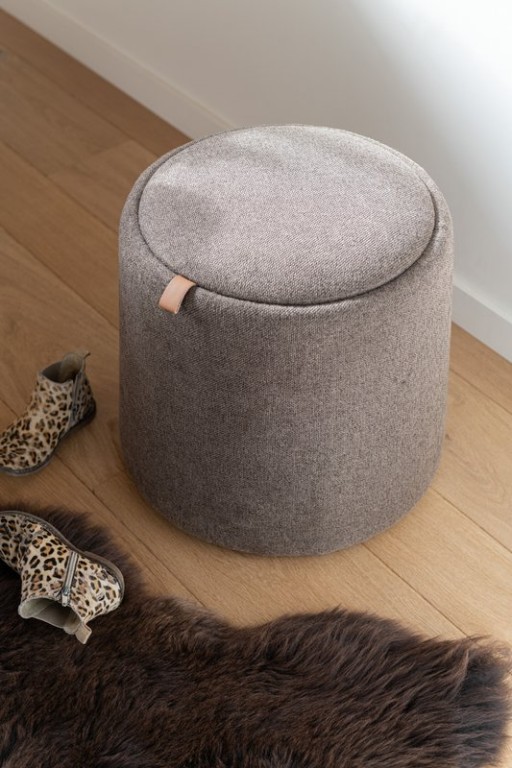 J-Line Pouf/Side Table Round Textile/Wood Brown