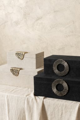 Hazael Black Suede Box Silver Handle Set Of 2