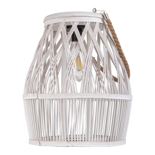 LED Solar-Dekoleuchte "Korbinian" für Garten und Terrasse aus Holz und Rattan in natur, Solar Lampe 34 cm hoch