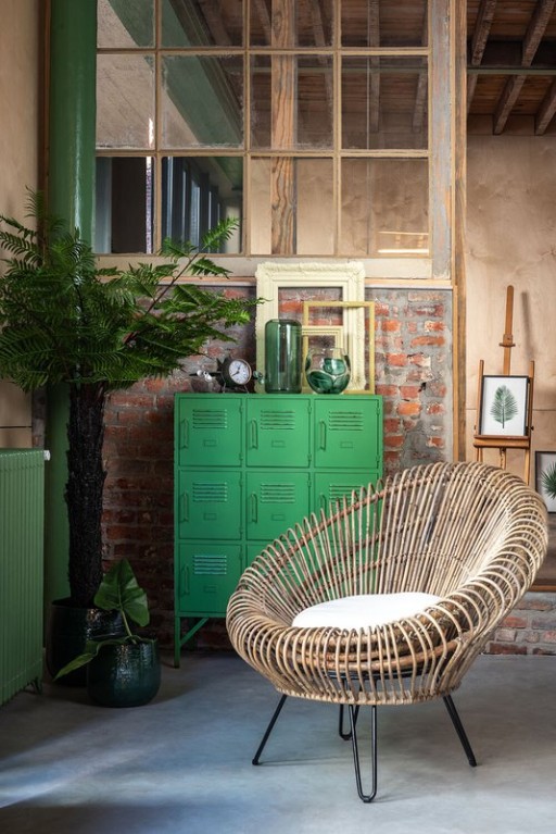 J-Line Lounge Vivi Rattan chair with cushion - jute/metal - natural