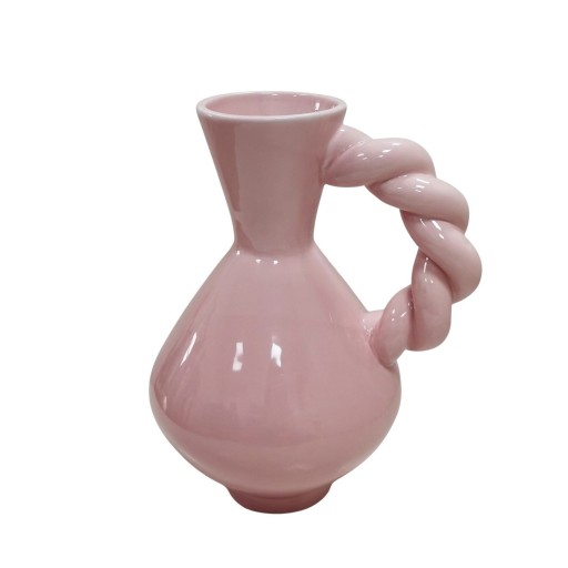 Vaas - gedraaid handvat - dolomiet - roze - 17,5x13.5x22cm