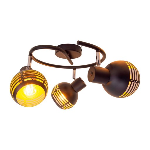 3-seater wall and ceiling rondel Spot "Casco" made of metal in black, and gold, with E27 version, Øca. 48 cm. Stylish lighting for living room, dining room or kitchen.