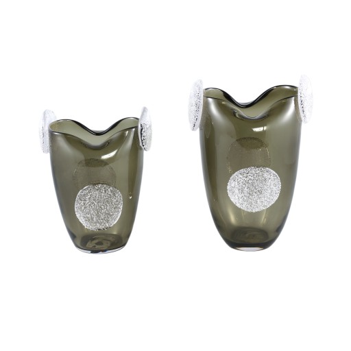 Giah Green Solid Glass Vase With Deco Rounds S