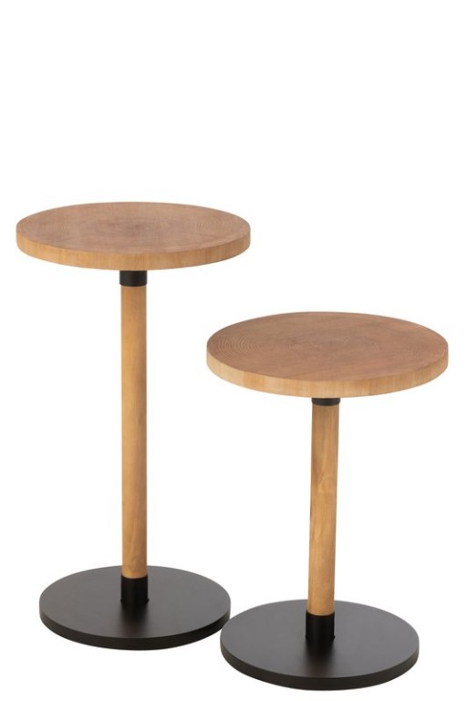 J-Line Set of 2 Side table Ron MDF/pine wood natural black
