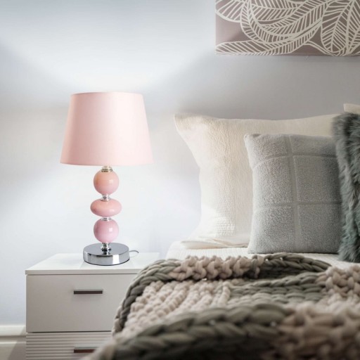 Ceramic table lamp "Araga" 36 cm high, table lamp made of metal, ceramic, with text blades, pink, with E14 socket, lighting for dining room, living room, hallway or office,