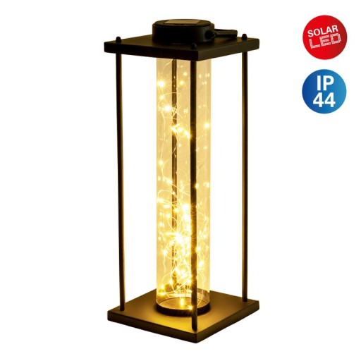 LED solar light "Fairylight" for terrace and balcony, made of black metal and glass, firmly built -in LEDs, decoration lamp for outside 51.5 cm high