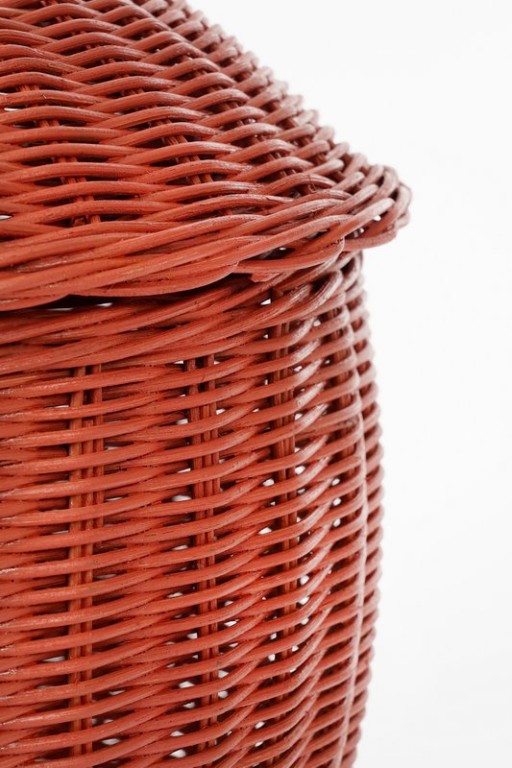Storage Basket with Lid - Set of 2 - H48 x Ø30 cm - Rattan - Red
