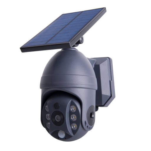LED solar exterior wall lamp "Moho" with motion detector and security camera fold, wall light made of plastic in gray, with integrated LED