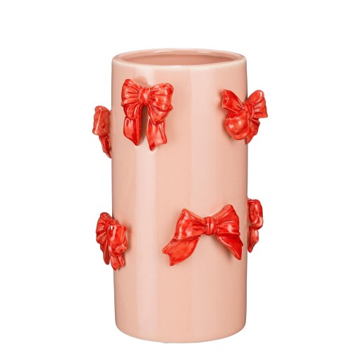 Vaas met Strikjes - H26 x Ø17 cm - Dolomiet - Rood, Lichtroze