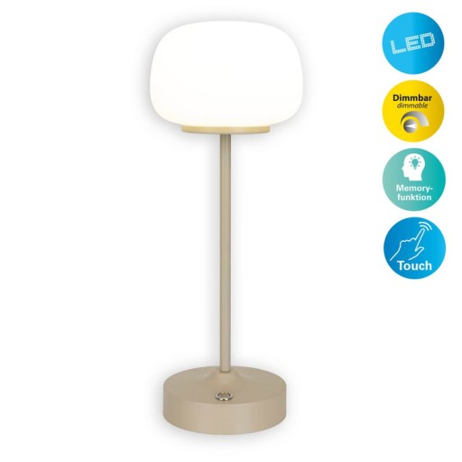 LED battery/ table lamp "Pina" 30 cm high, made of metal (beige) and glass (white), integrated LEDs, warm white