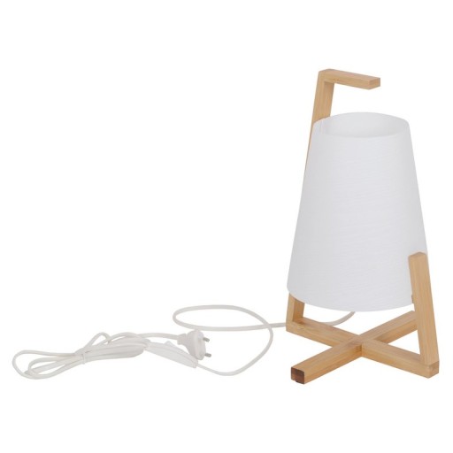 Bamboo table lamp with plastic screen "Shoji", with bamboo frame, nature and white, approx. 32 cm high, E14, for living room, dining room and office