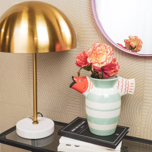 Vase - Fish- Dolomite -Mint/White/Orange -23x12.5x21cm