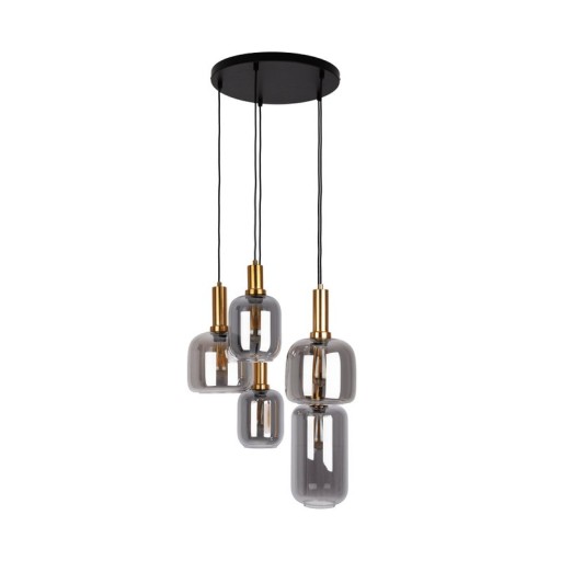 5er Pendelleuchte "FUMO", Pendellampe aus Metall und Glas in Schwarz,, mit E14-Fassung, für Esszimmer, Wohnzimmer, Diele oder Büro, Hängelampe Ø ca. 55 cm