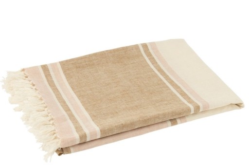 J-Line Plaid Striped + Fringes Light Pink/White/Beige