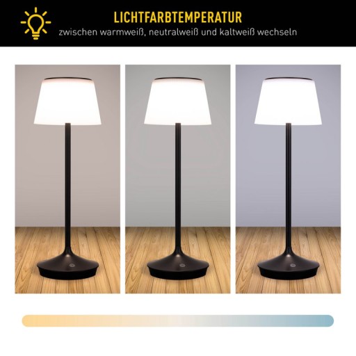 LED Leuchte "EMMI" für Außen und Innen, Tischlampe aus Metall und Kunststoff , mit fest verbauten LEDs, LED Tischlampe für Balkon, Terrasse, Garten, Wohnzimmer, Wintergarten, ca. 38 cm hoch