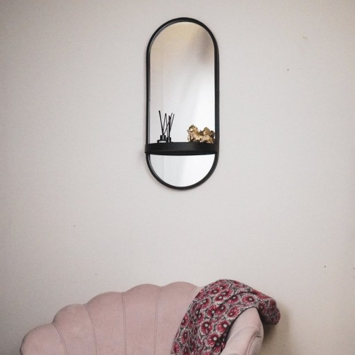 Mirror - Metal - Black - with shelf - 30x15x70cm