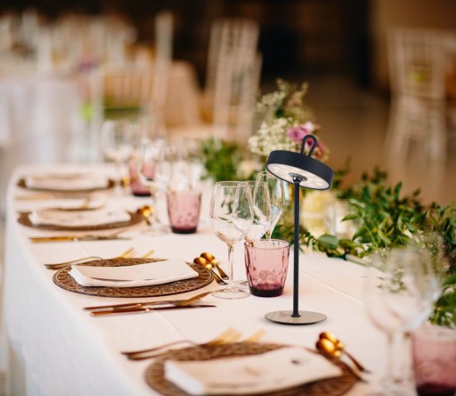 LED battery table lamp magnetic for outside and inside, made of metal and plastic in black, 36 cm high