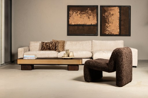 Warren Coffee Table 180x45x31 Brown Wood Gold Mtl