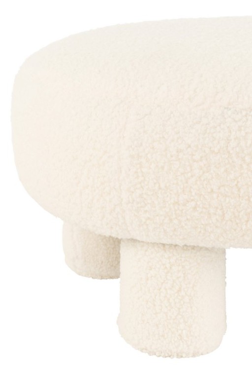 J-Line Stool Round Teddy Feet Bouclé White