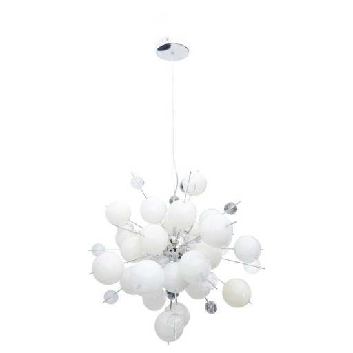 Pendant lamp "explosion" white made of metal and glass, G9 versions, for dining room, living room, hallway or office, hanging lamp Øca 65 cm