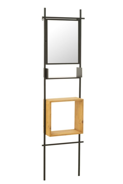 J-Line Wall Shelf With Mirror Tina Wood/Iron Black/Natural