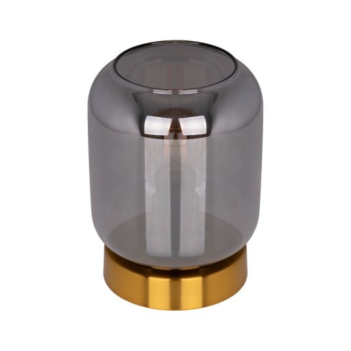 Glass table light "Alessio", 17 cm high, Ø 12 cm, gold-colored metal, smoke glass, E14